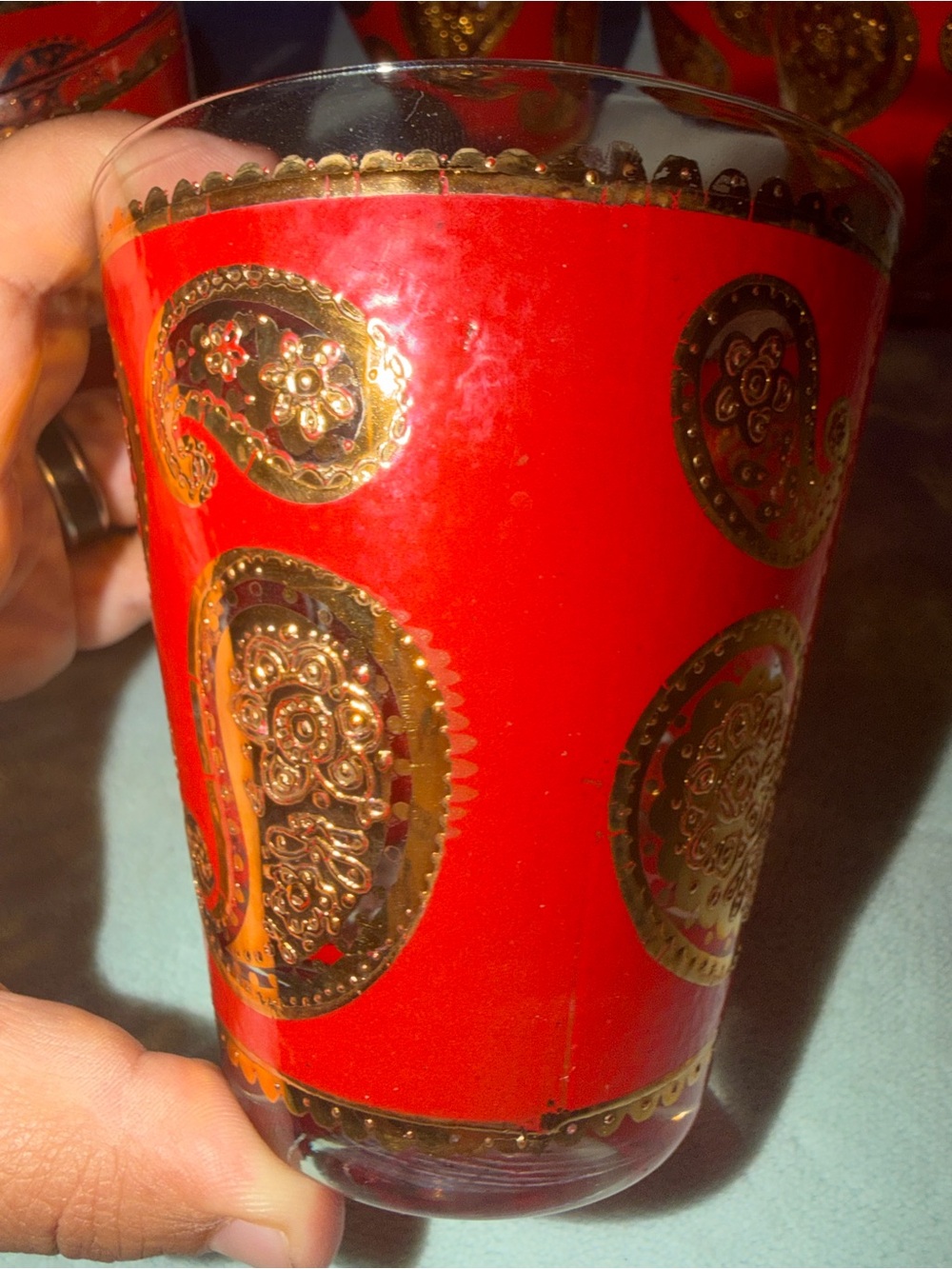 Set Of 6-Culver- Old Fashioned Glasses Paisley Pattern - 22 KT Gold&Red- Read - Picture 6 of 7